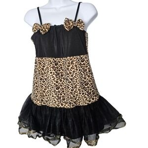 Fun World Wild Cat Leopard Costume Dress Juniors 0-9 Tulle Bow Halloween Party